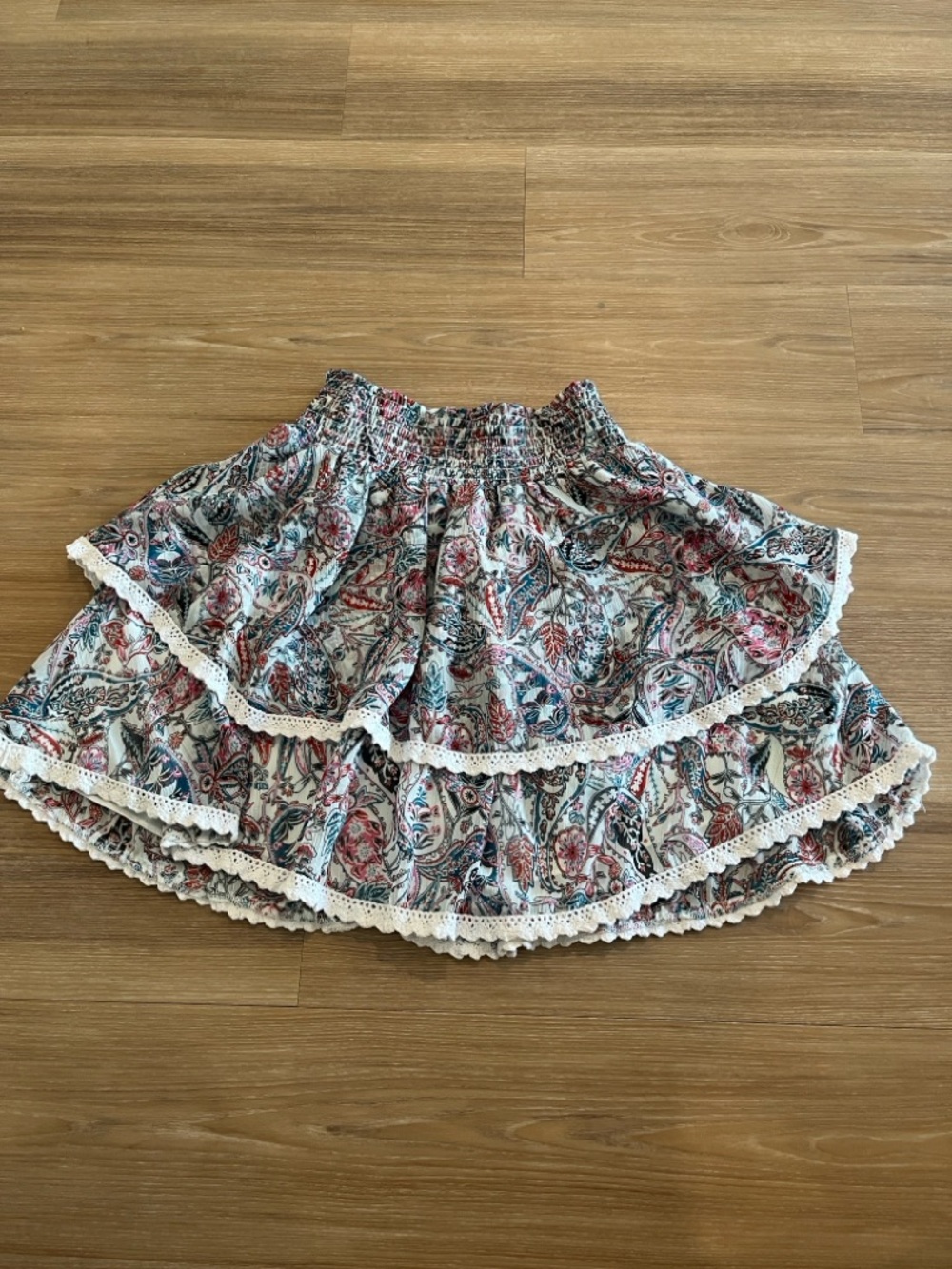 Aqua Multi-Color Paisley Tiered Skater Skirt